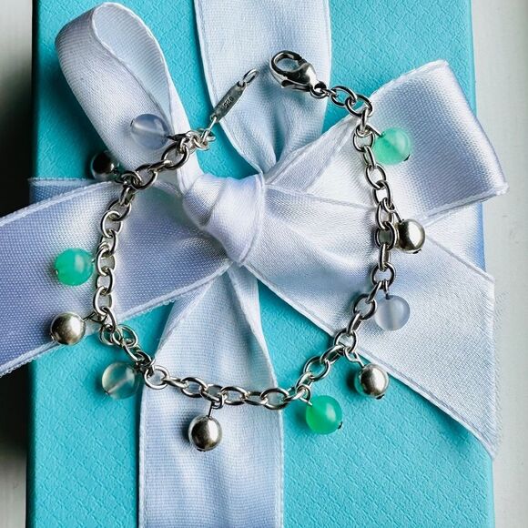 RARE Tiffany & Co Chrysoprase, Moonstone, Bead Bracelet, 6.9" - Picture 3 of 12